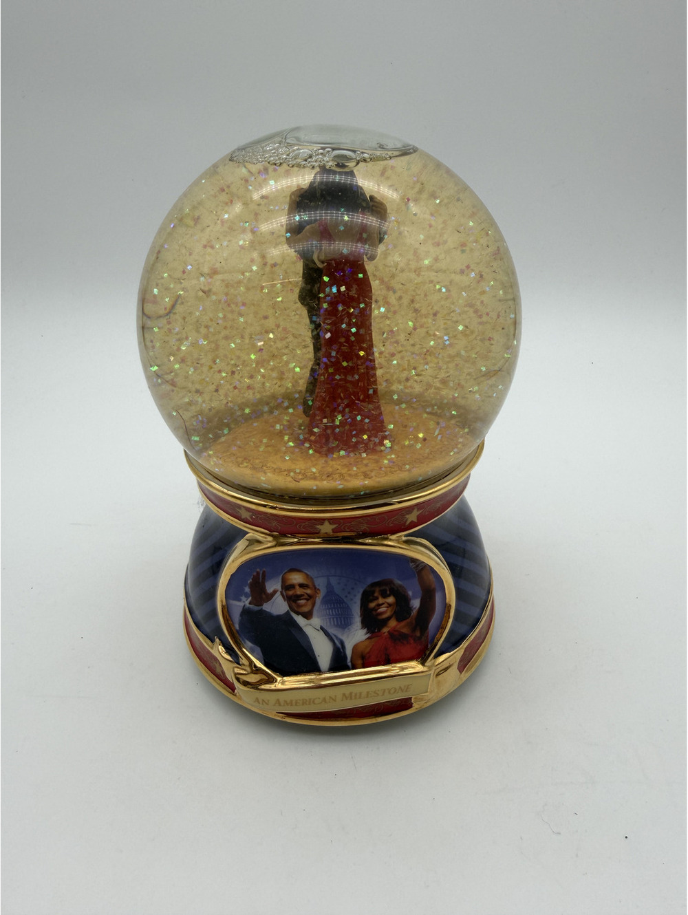 An American Milestone Musical Glitter Globe Playing Star Spangled Banner